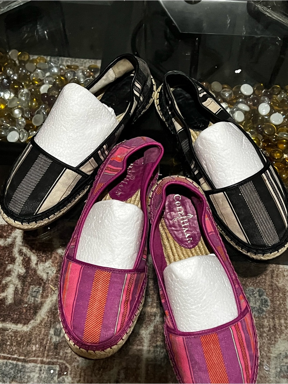 Cole Haan Women's Pink and black Striped Espadrille Flats 2 pairs